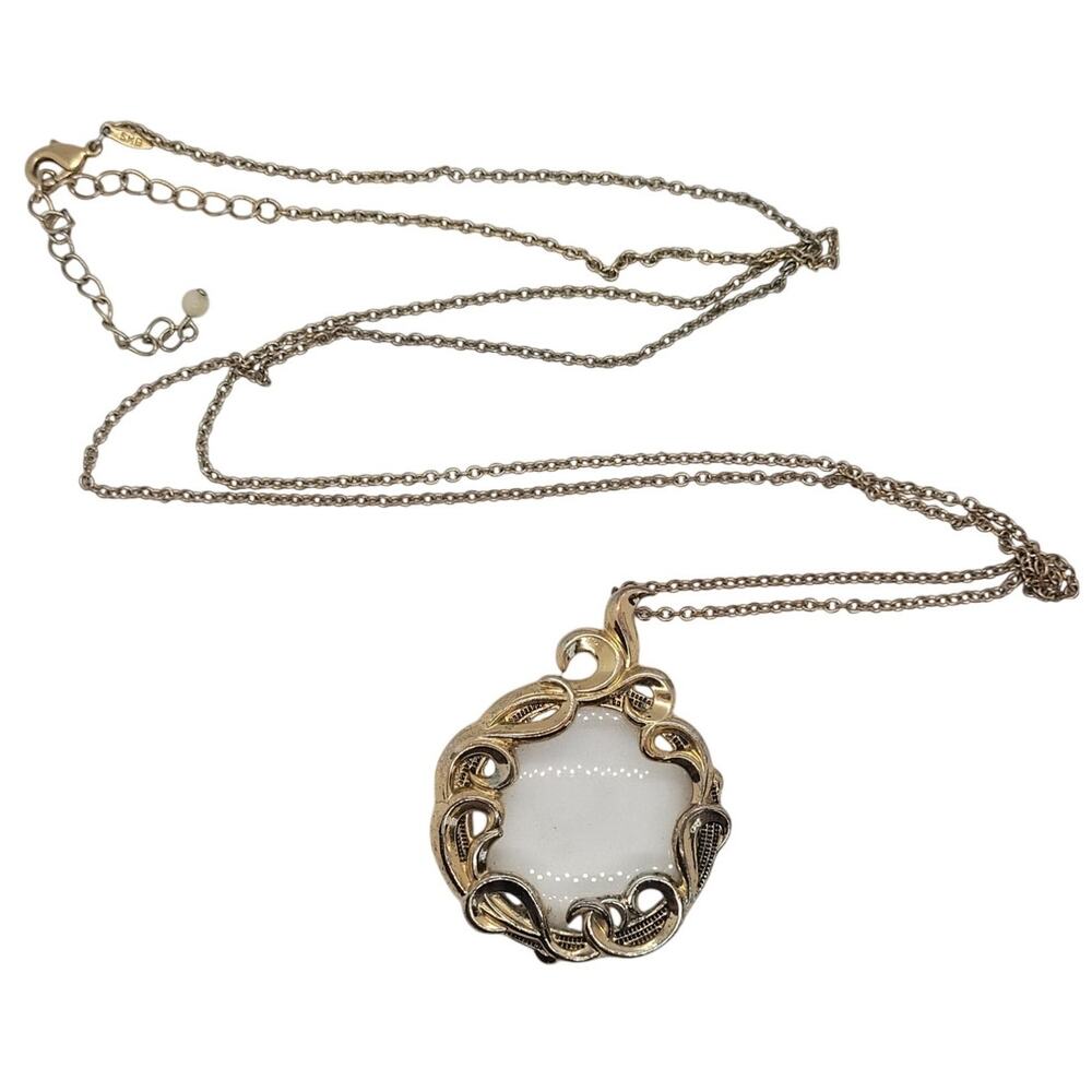 Magnifying Glass Pendant Necklace Gold Filigree Coquette Goth‎ Statement